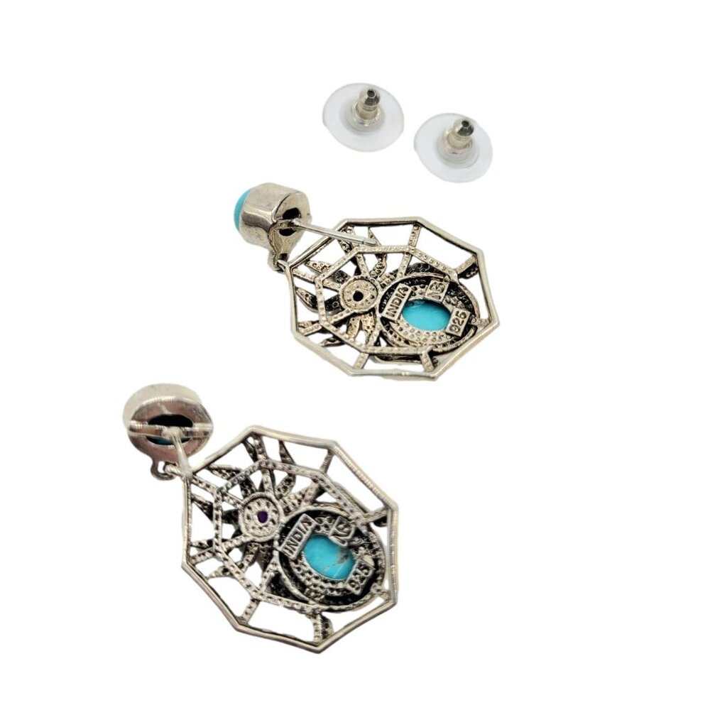 Nicky Butler Spider Earrings Turquoise & Amethyst Gemstone .925 Sterling SIlver - Picture 5 of 6